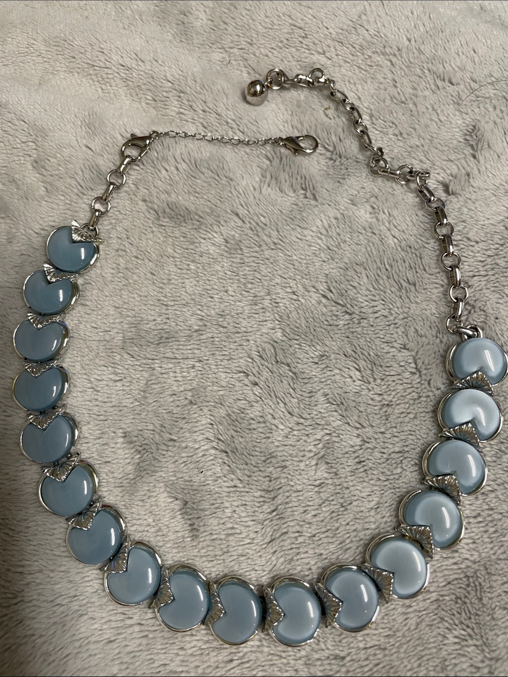 Vintage 50s Silver Necklace with Light Blue enamel Heart Accents
